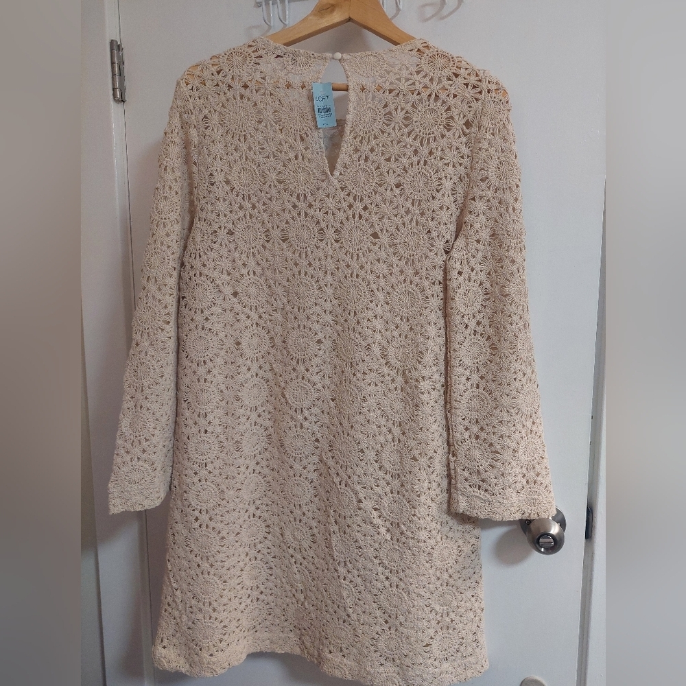 LOFT Cream Long Sleeve Lace Dress - Picture 3 of 5